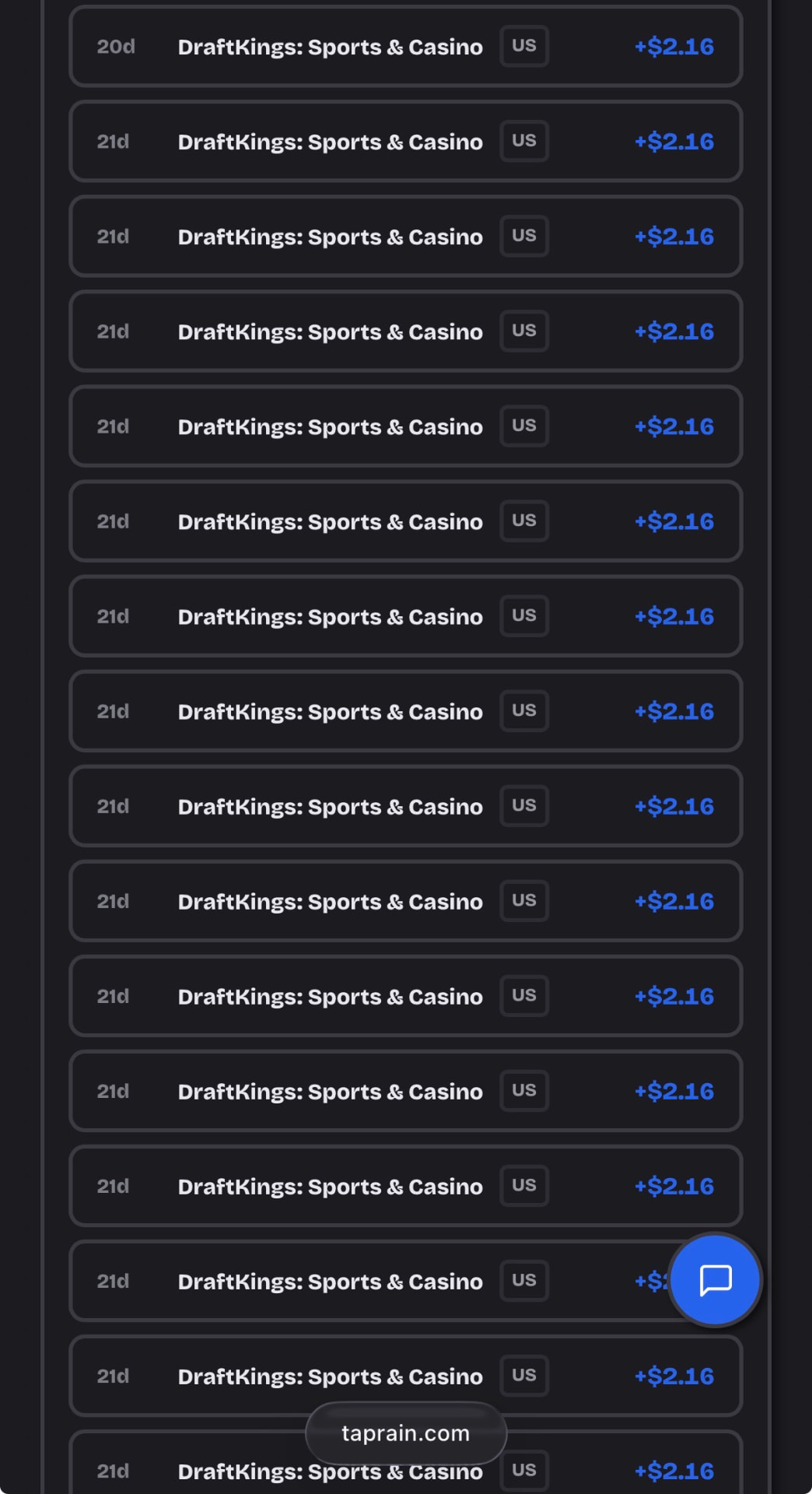 Live conversions — DraftKings US — $2.16 each